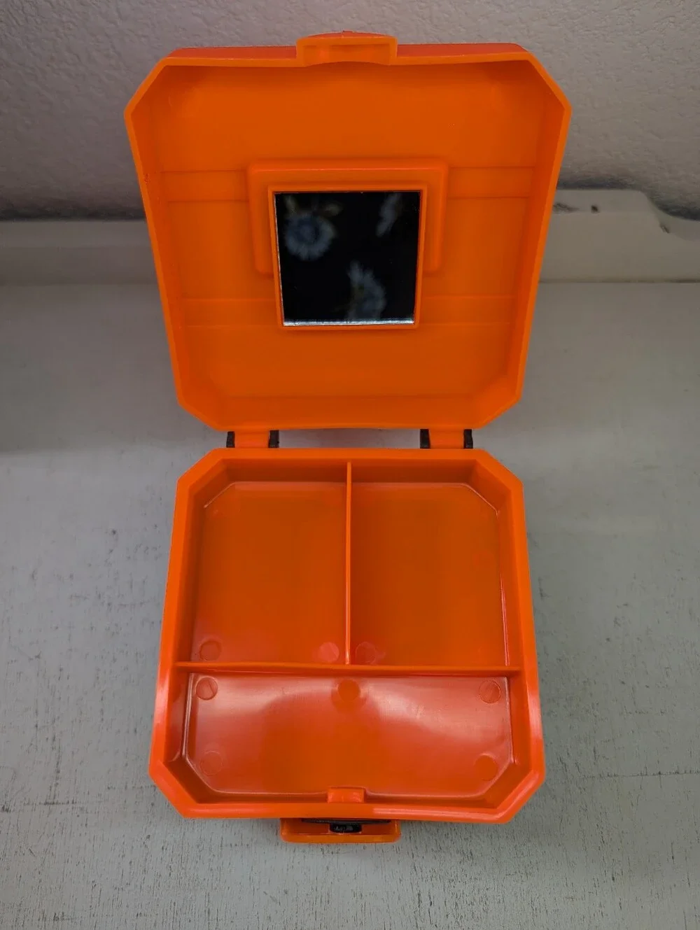 Vintage Retro Caboodle Case 2 Tier Mirror Tray Insert Orange Black Organizer